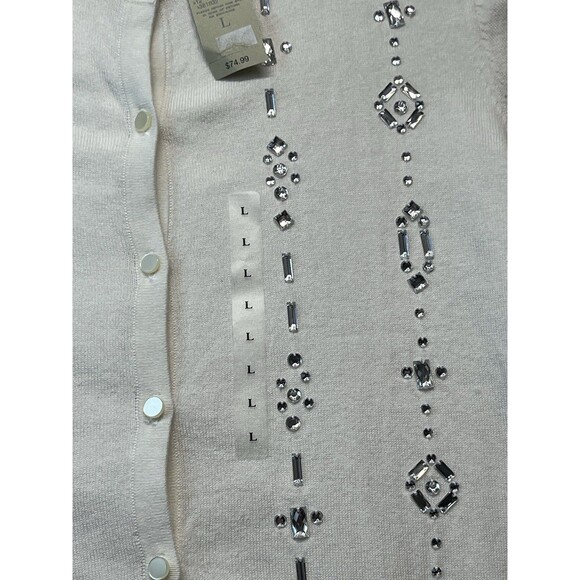 Ann Taylor Sweater Womens L White Rhinestone Cardigan Classic Corporate Preppy - Picture 4 of 7